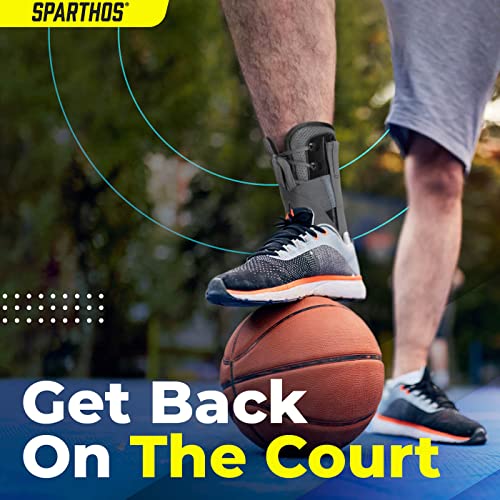Sparthos Lace Up Ankle Brace - Adjustable Support for Running, Basketball, Volleyball - for Injury Recovery and Sprains - Compression Stabilizer Braces - For Men & Women (Gray - Large) - Image 3