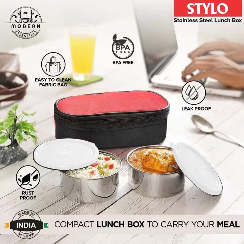 Modern Essentials Modern Essentials Premium Essence Stainless Steel Lunchbox 3pc Set 350ml x 2 Tiffin for Office School College with Food Grade Steel Leakproof Dishwasher Safe - Image 5