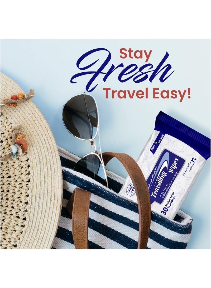 Cool & Cool Cool & Cool Travelling Wipes - 30's (Pack of 2) - Convenient for Travel,Antibacterial Skin Wipes with Vitamin E,Aloe Vera Gel & Herb Extract,Soft & Gentle - 60 Wipes - Image 2