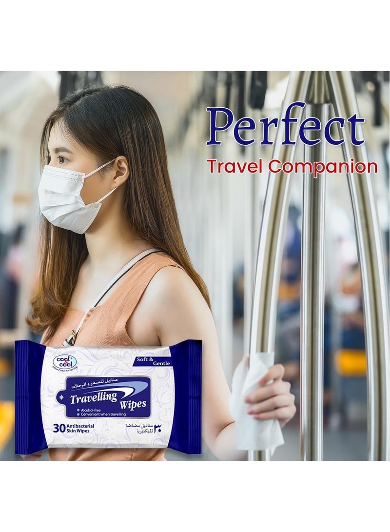 Cool & Cool Cool & Cool Travelling Wipes - 30's (Pack of 2) - Convenient for Travel,Antibacterial Skin Wipes with Vitamin E,Aloe Vera Gel & Herb Extract,Soft & Gentle - 60 Wipes - Image 3