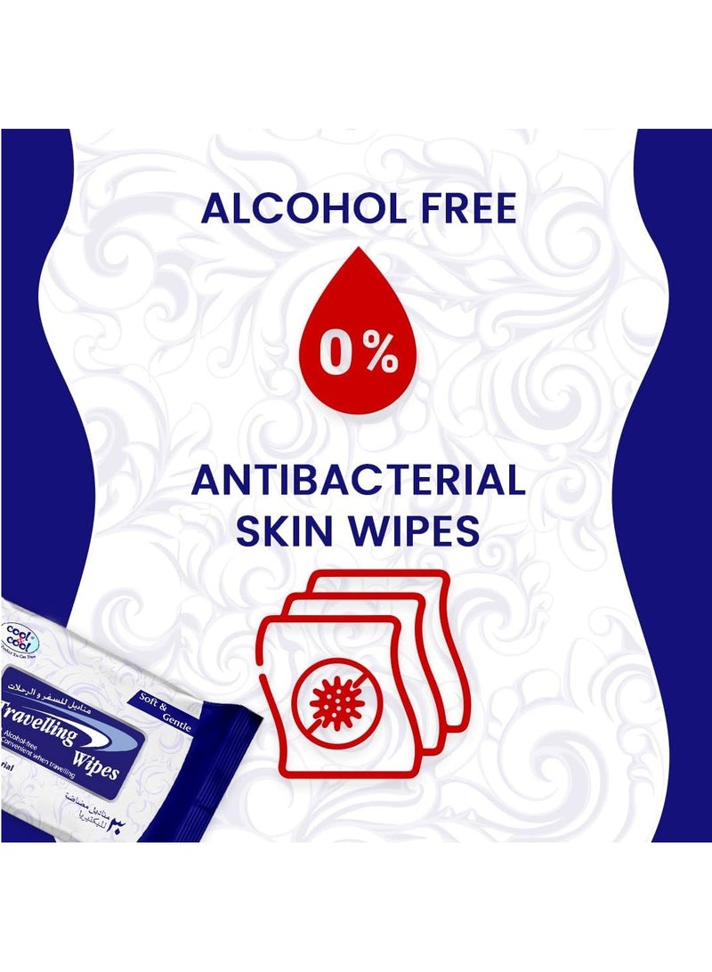 Cool & Cool Cool & Cool Travelling Wipes - 30's (Pack of 2) - Convenient for Travel,Antibacterial Skin Wipes with Vitamin E,Aloe Vera Gel & Herb Extract,Soft & Gentle - 60 Wipes - Image 4
