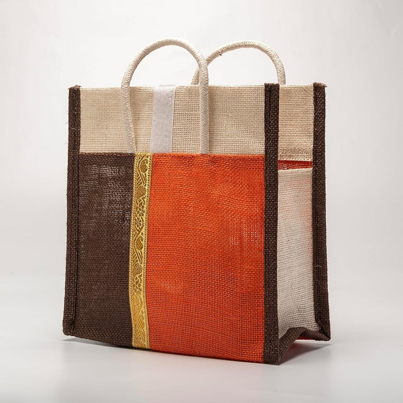 SOMAN Jute Thamboolam Bags for Return Gifts Brown and Orange Combo - Pack of 10 bags - Image 5