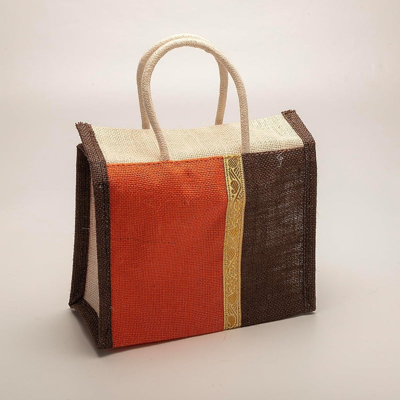 SOMAN Jute Thamboolam Bags for Return Gifts Brown and Orange Combo - Pack of 10 bags - Image 3