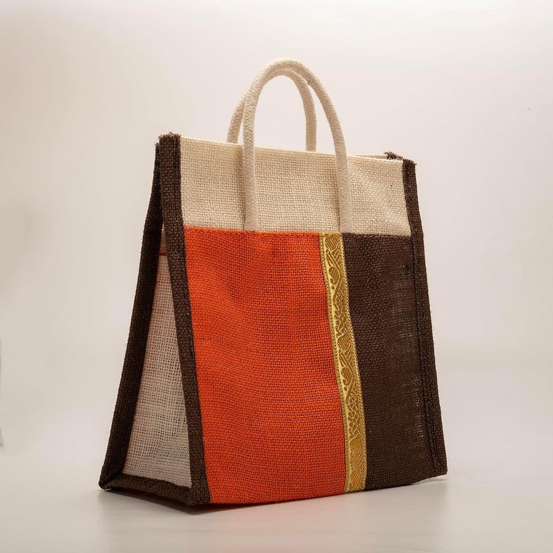 SOMAN Jute Thamboolam Bags for Return Gifts Brown and Orange Combo - Pack of 10 bags - Image 4