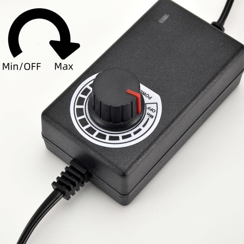 Tokatuker 12V PC Fan Speed Controller, Fan Power Supply 100-240V AC to 3-12V DC 36W Adjustable, with Fan Splitter Cable 4X 3pin or 4pin Connector AC DC Adapter - Image 2