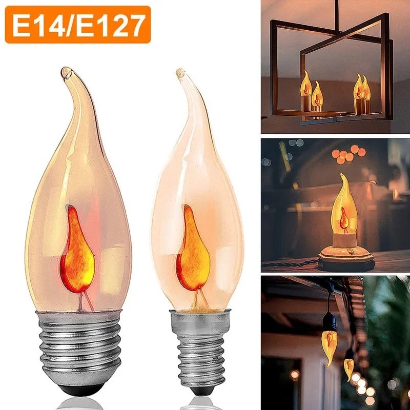 E14/E27 Flame Light Bulb Chandelier Candle Light Flame Flickering LED Bulb Lamp Vintage Flickering Effect Tungsten Candle Lamp - Image 2