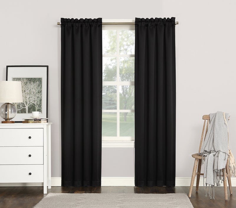 Sun Zero Easton Energy Saving Blackout Rod Pocket Curtain Panel  40"" x 95""  Black - Image 5