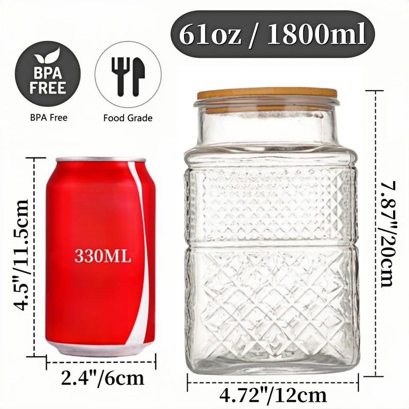 ANSQU Square Glass Jar, Candy Jar with Lid, Glass Food Storage Containers for Ground Coffee, Tea, Sugar, Decorative Mason Jar (Transparent, 61oz) - Image 2