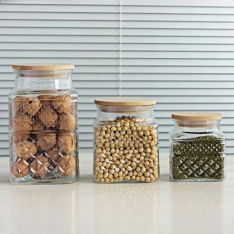 ANSQU Square Glass Jar, Candy Jar with Lid, Glass Food Storage Containers for Ground Coffee, Tea, Sugar, Decorative Mason Jar (Transparent, 61oz) - Image 5