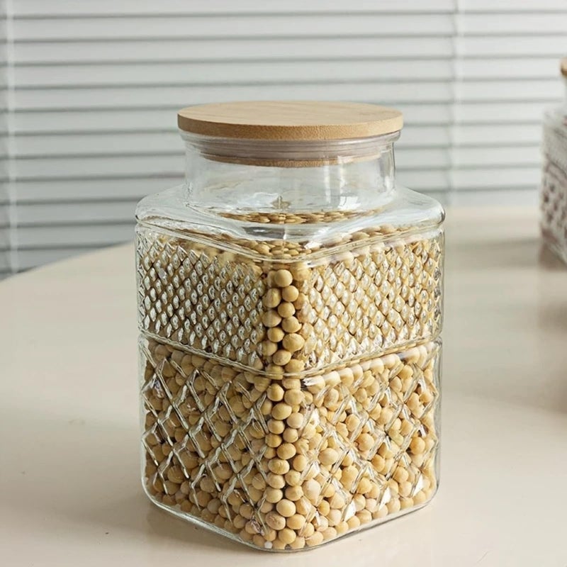 ANSQU Square Glass Jar, Candy Jar with Lid, Glass Food Storage Containers for Ground Coffee, Tea, Sugar, Decorative Mason Jar (Transparent, 61oz) - Image 3