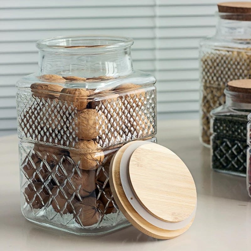 ANSQU Square Glass Jar, Candy Jar with Lid, Glass Food Storage Containers for Ground Coffee, Tea, Sugar, Decorative Mason Jar (Transparent, 61oz) - Image 4
