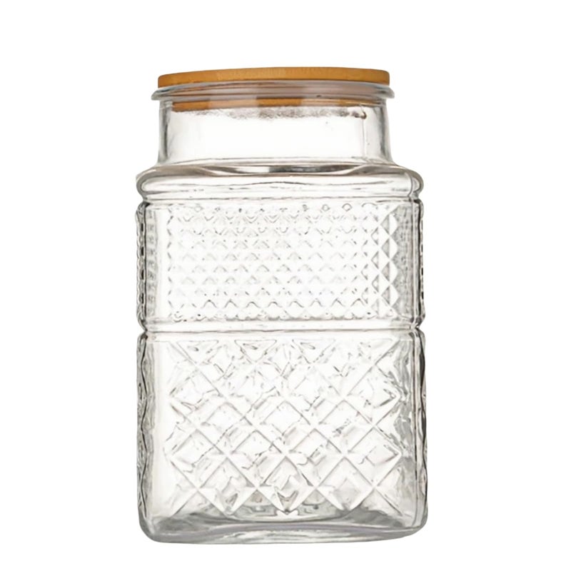 ANSQU Square Glass Jar, Candy Jar with Lid, Glass Food Storage Containers for Ground Coffee, Tea, Sugar, Decorative Mason Jar (Transparent, 61oz) - Image 1