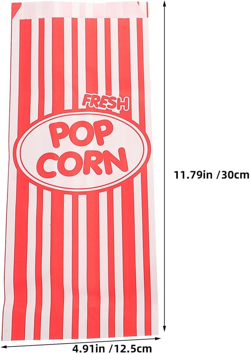 BESTonZON 100pcs Small Striped Paper Popcorn Bags 125x80x300mm Oil-proof Food Packaging for Party Snacks Movie Night Concession Supplies - Image 2