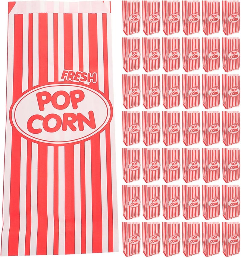 BESTonZON 100pcs Small Striped Paper Popcorn Bags 125x80x300mm Oil-proof Food Packaging for Party Snacks Movie Night Concession Supplies - Image 1