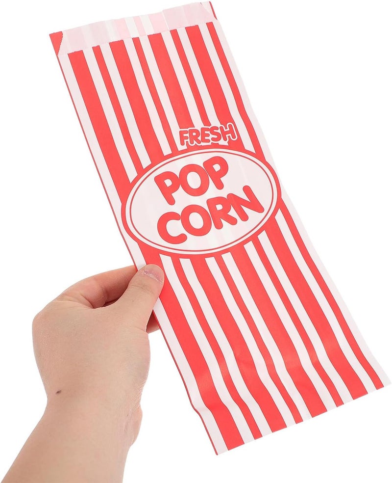 BESTonZON 100pcs Small Striped Paper Popcorn Bags 125x80x300mm Oil-proof Food Packaging for Party Snacks Movie Night Concession Supplies - Image 4