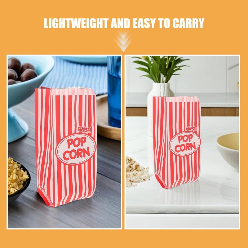 BESTonZON 100pcs Small Striped Paper Popcorn Bags 125x80x300mm Oil-proof Food Packaging for Party Snacks Movie Night Concession Supplies - Image 3