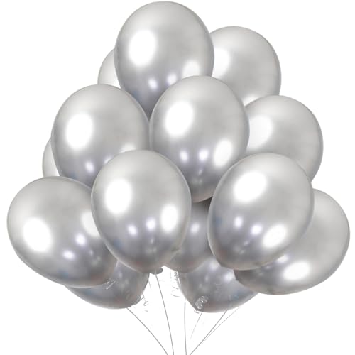 KBZVNAF Silver Metallic Chrome Latex Balloons 50 Pack 12 inch Round Helium Balloons for Birthday Wedding Graduation Baby Shower Party Decorations - Image 1