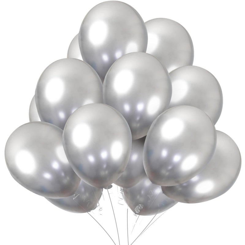 KBZVNAF Silver Metallic Chrome Latex Balloons 50 Pack 12 inch Round Helium Balloons for Birthday Wedding Graduation Baby Shower Party Decorations - Image 3