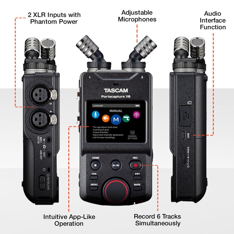 TASCAM Portacapture X6 32-bit Float Portable Audio Recorder, Field Recorder for Video, Music, Podcast, Voice, Podcasting - Image 3
