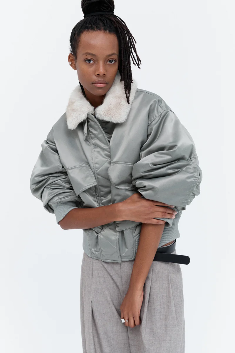 H&M  Oversized fluffy-collared bomber jacket for Women | Best Price UAE