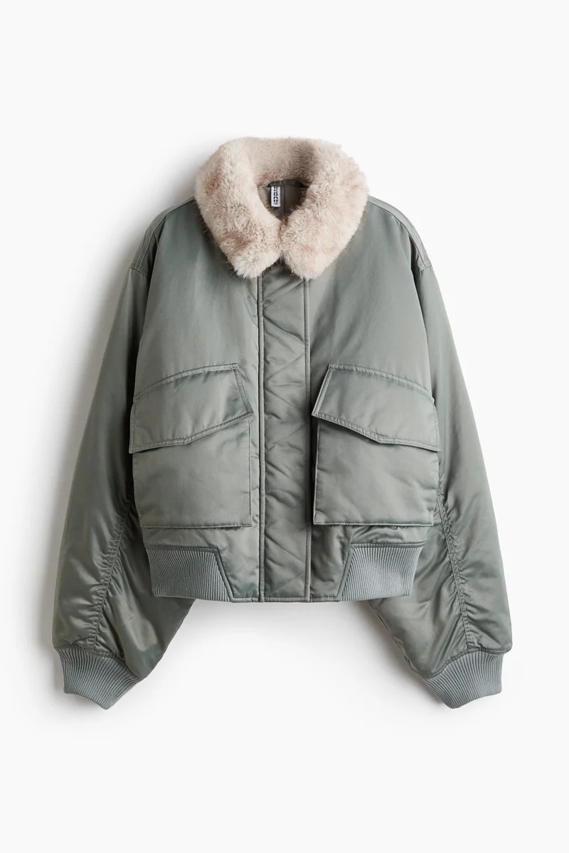 H&M  Oversized fluffy-collared bomber jacket for Women | Best Price UAE