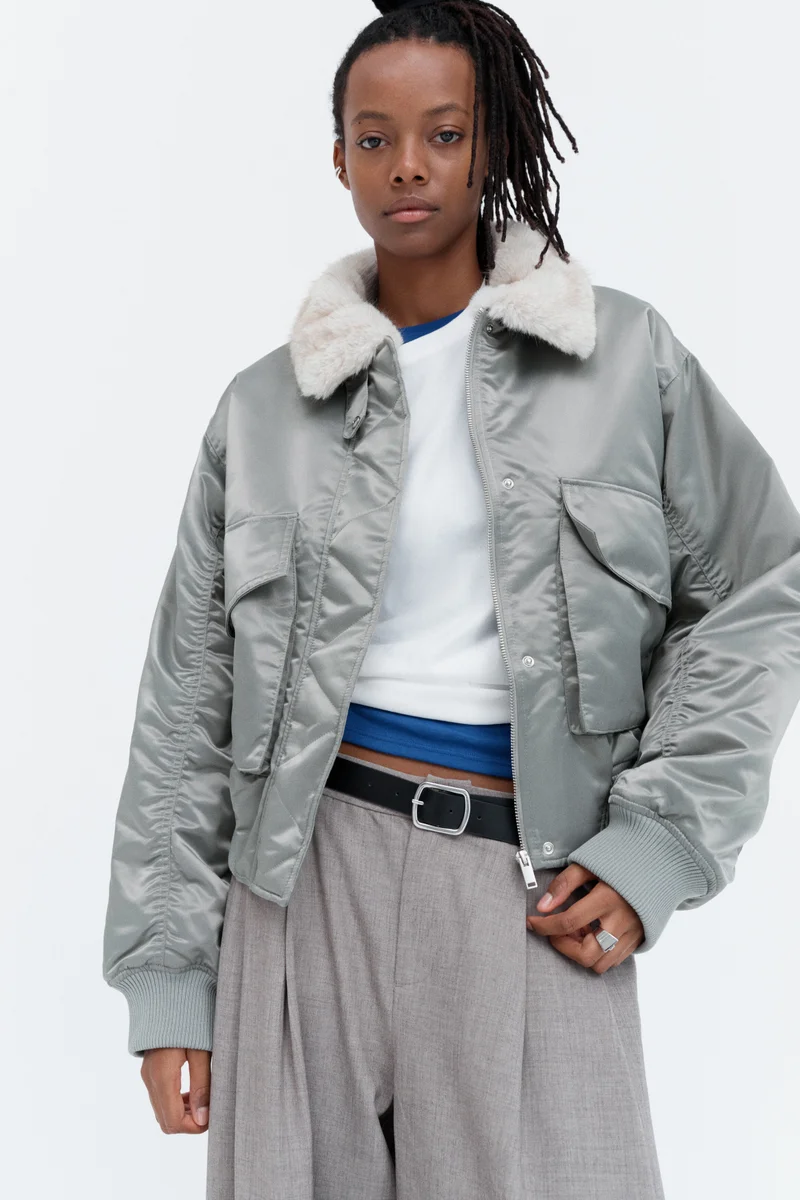 H&M  Oversized fluffy-collared bomber jacket for Women | Best Price UAE