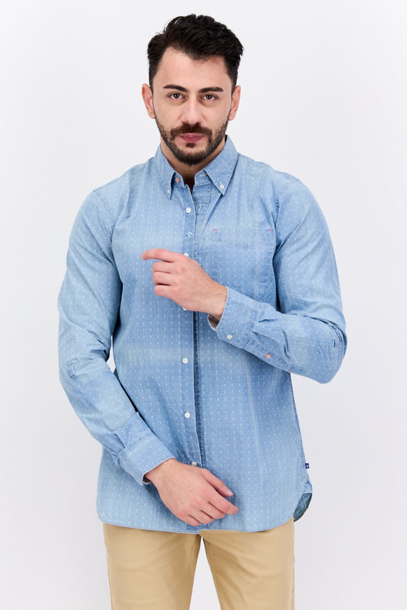 Scotch & Soda Men Regular Fit Long Sleeve Allover Print Casual Shirt, Blue Wash - Image 1