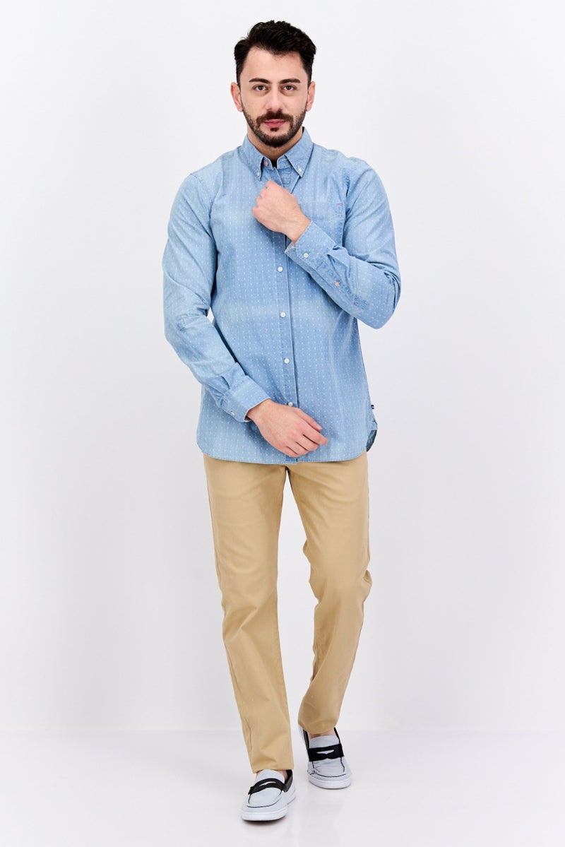 Scotch & Soda Men Regular Fit Long Sleeve Allover Print Casual Shirt, Blue Wash - Image 3