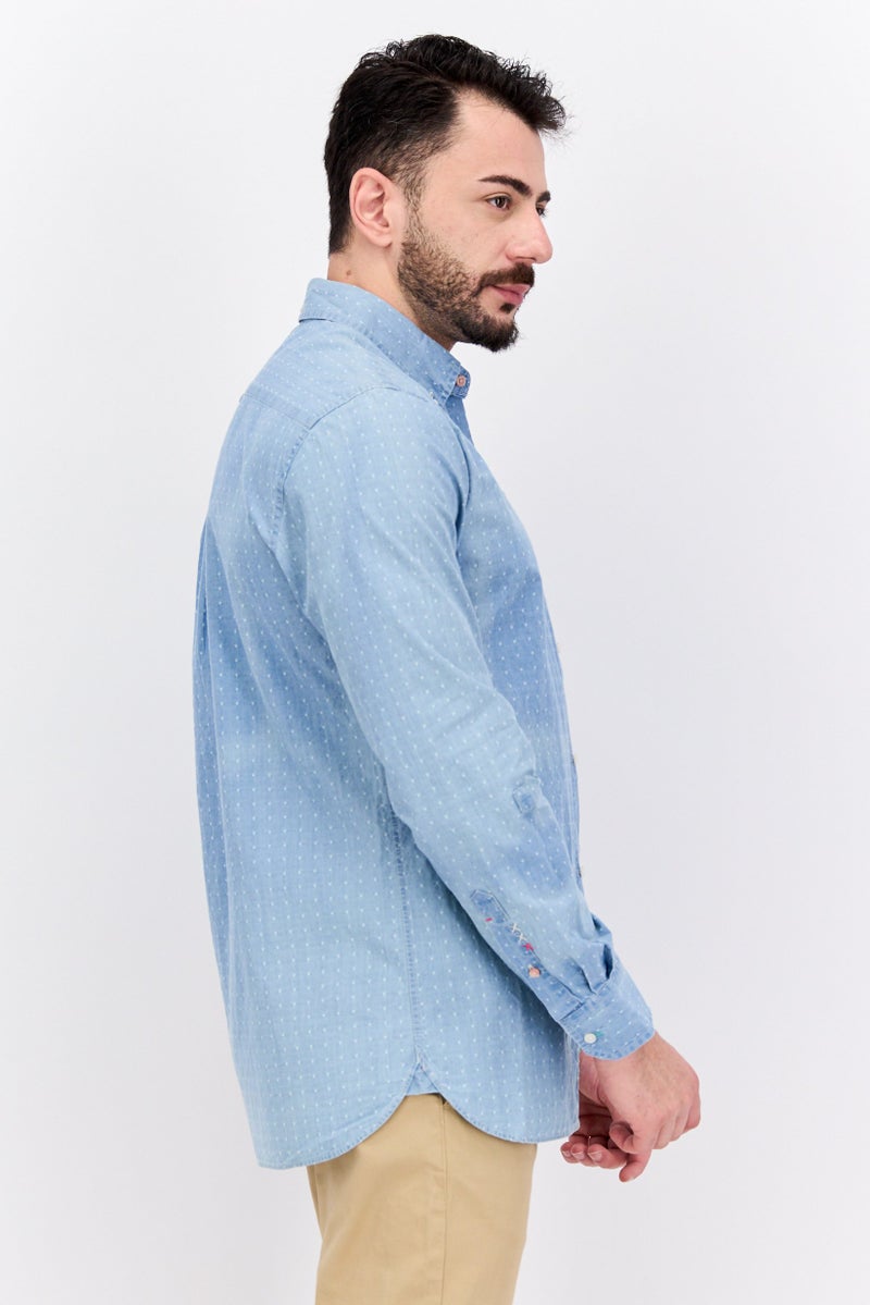 Scotch & Soda Men Regular Fit Long Sleeve Allover Print Casual Shirt, Blue Wash - Image 4