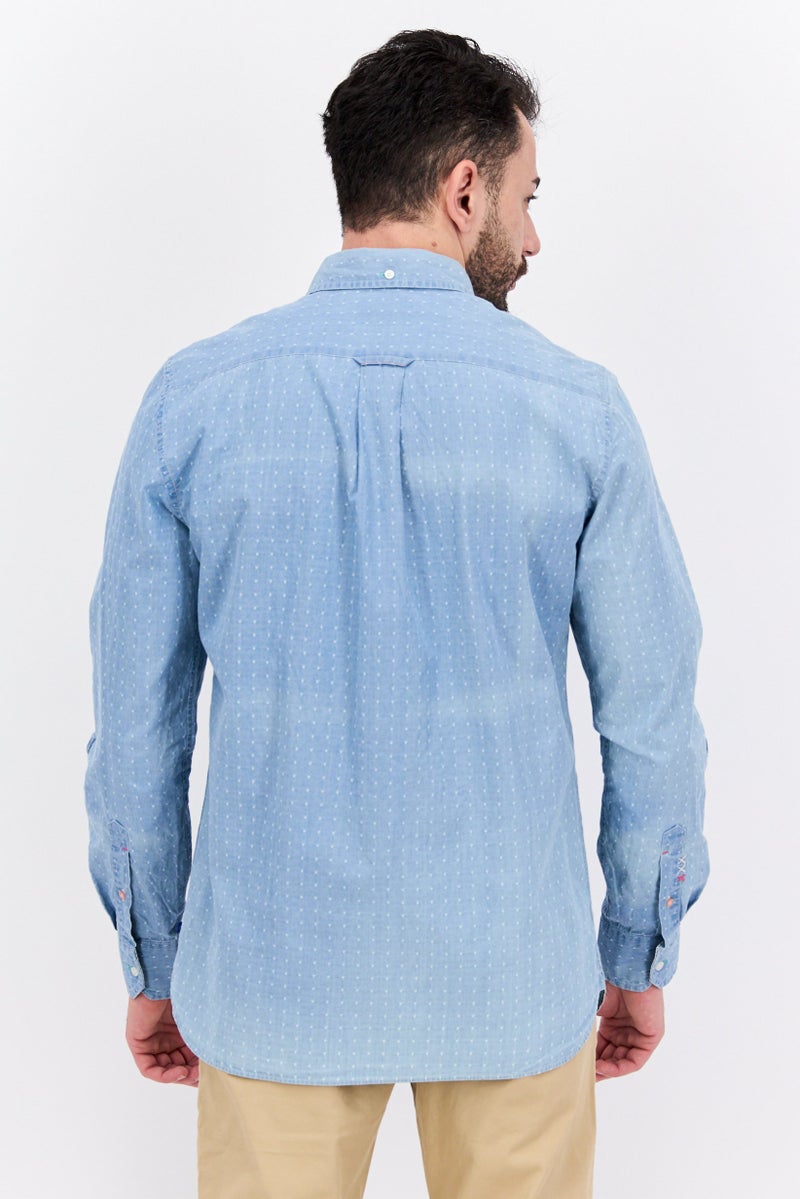 Scotch & Soda Men Regular Fit Long Sleeve Allover Print Casual Shirt, Blue Wash - Image 2