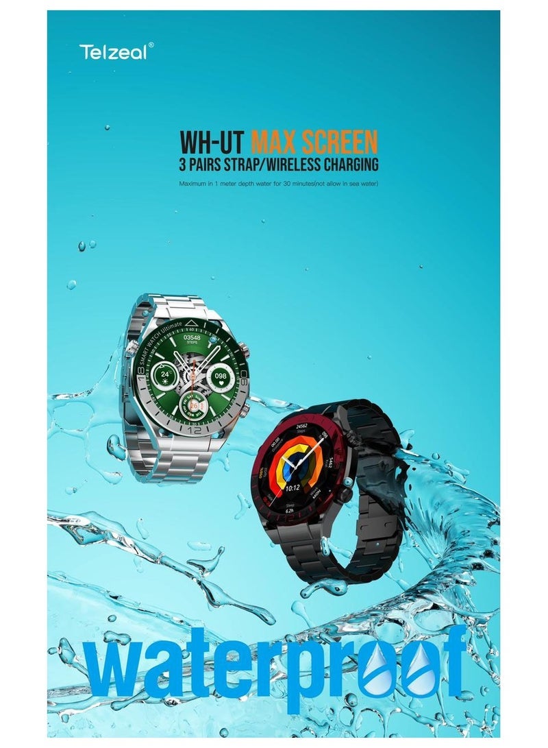 Telzeal WH-UT Smartwatch for Men with Waterproof Design, Large Max Screen Display, Wireless Charging Support – Includes 3 Interchangeable Straps for Custom Style – Black Fitness Tracker with Heart Rate Monitor, Sleep Tracking, and Notifications - Image 2