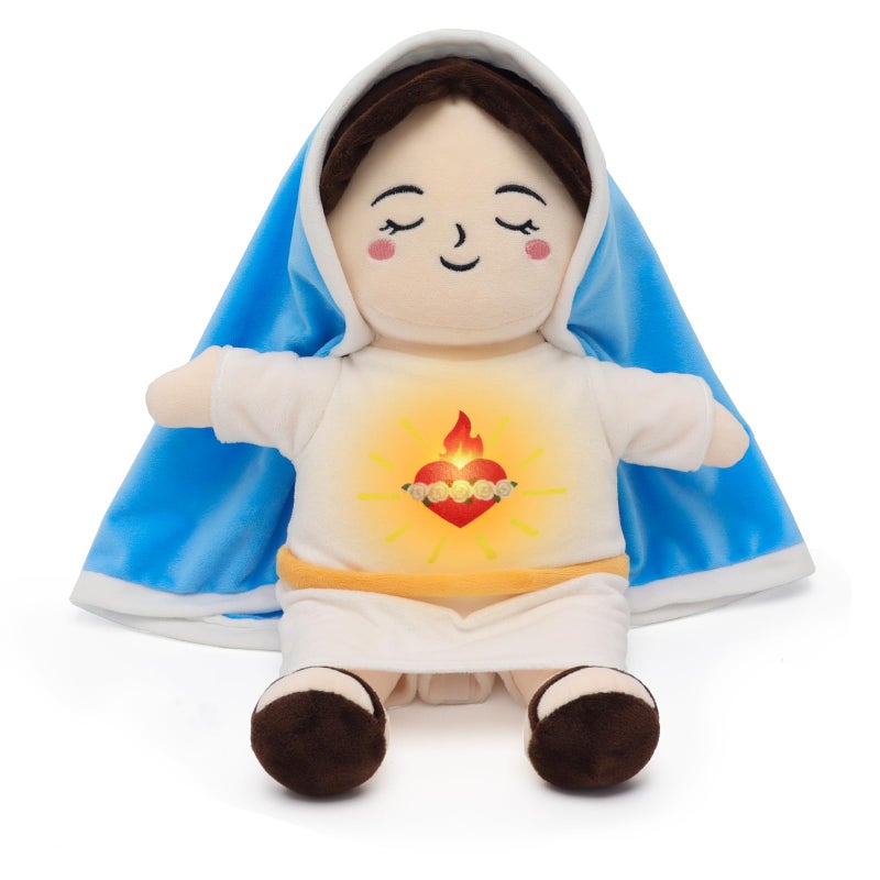 Yelakey Breathing Plush Virgin Mary Doll 15 Soothing Guardian Angel with Light Sound Baptism Plushie Toy Gifts for Kids for Christening Religious Easter - Image 3