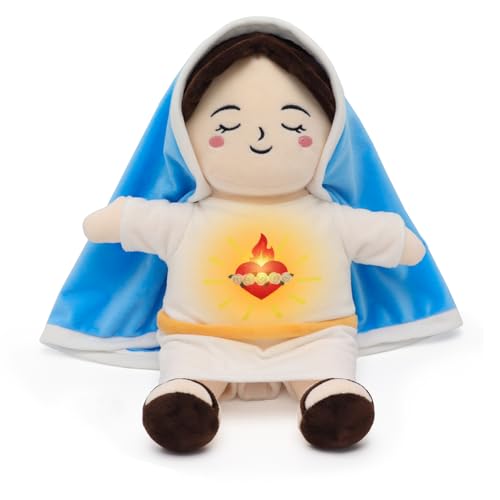 Yelakey Breathing Plush Virgin Mary Doll 15 Soothing Guardian Angel with Light Sound Baptism Plushie Toy Gifts for Kids for Christening Religious Easter - Image 1