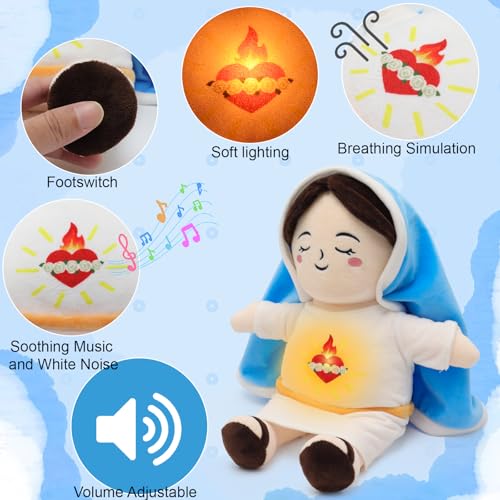 Yelakey Breathing Plush Virgin Mary Doll 15 Soothing Guardian Angel with Light Sound Baptism Plushie Toy Gifts for Kids for Christening Religious Easter - Image 5