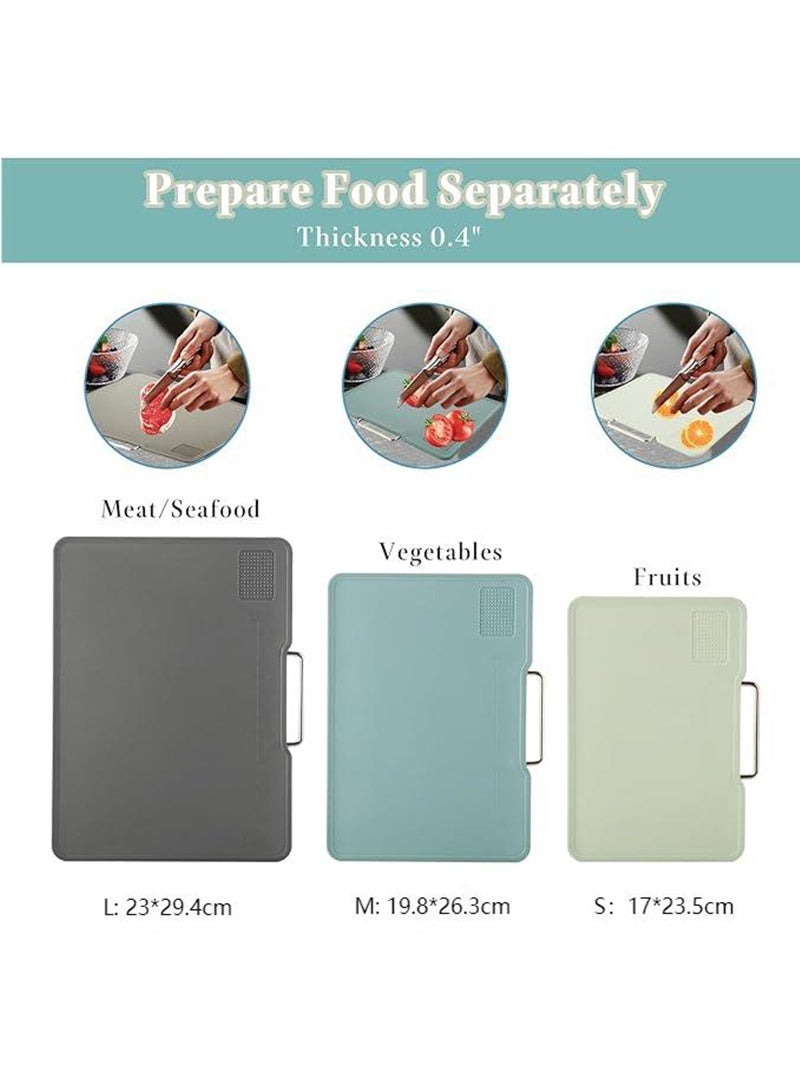 توبيتش طقم ألواح تقطيع بلاستيكية للمطبخ مكون من 3 ألواح تقطيع بلاستيكية للمطبخ، ألواح تقطيع احترافية آمنة للغسل في غسالة الأطباق مع حامل ومقبض للحوم والخضروات والفواكه، بأحجام مختلفة ومانعة للانزلاق - Image 2