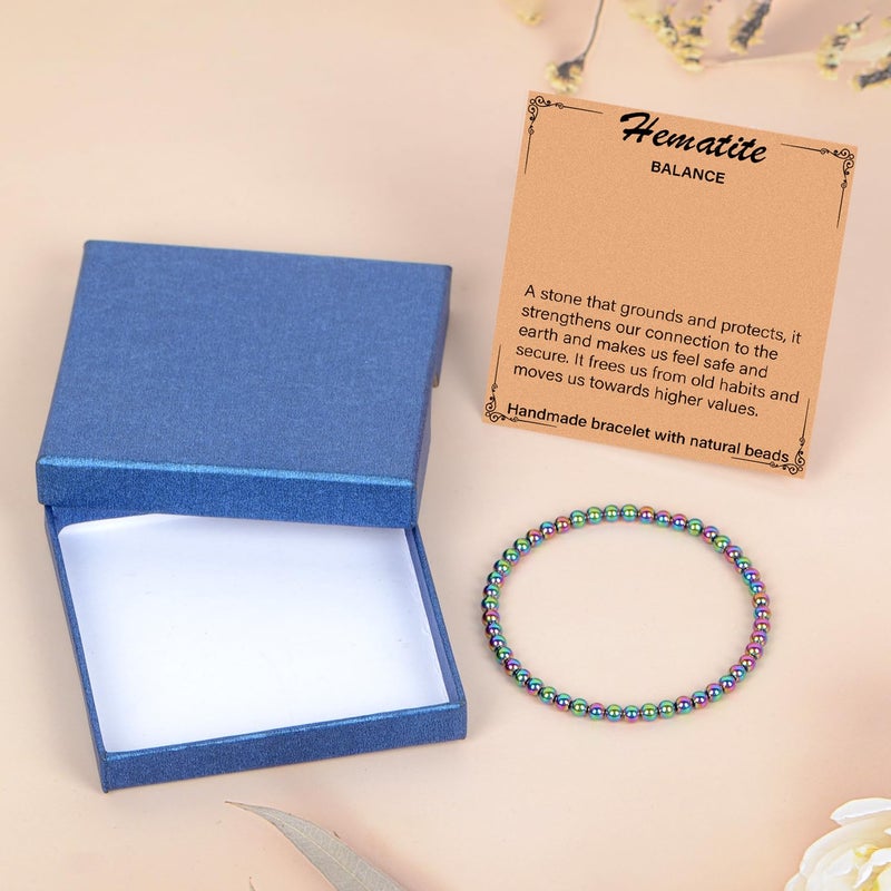 LPBeads Handmade Natural Gemstone Stretch Elastic 4mm Rainbow Coated Hematite Bracelet Healing Crystal Round Stone Beads Jewelry Gifts for Women Men - Image 2