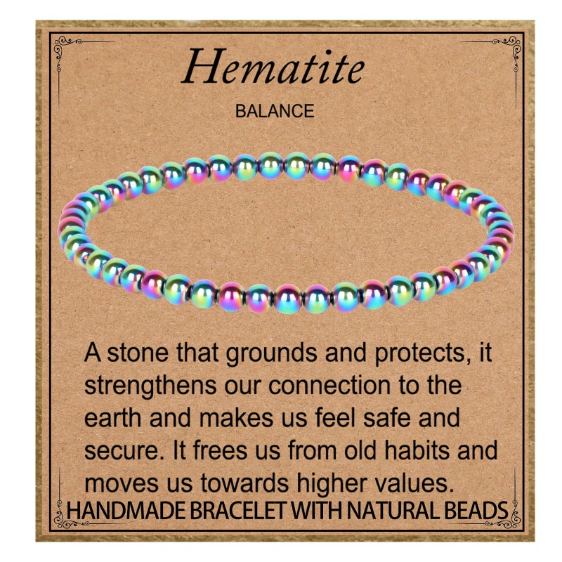 LPBeads Handmade Natural Gemstone Stretch Elastic 4mm Rainbow Coated Hematite Bracelet Healing Crystal Round Stone Beads Jewelry Gifts for Women Men - Image 1