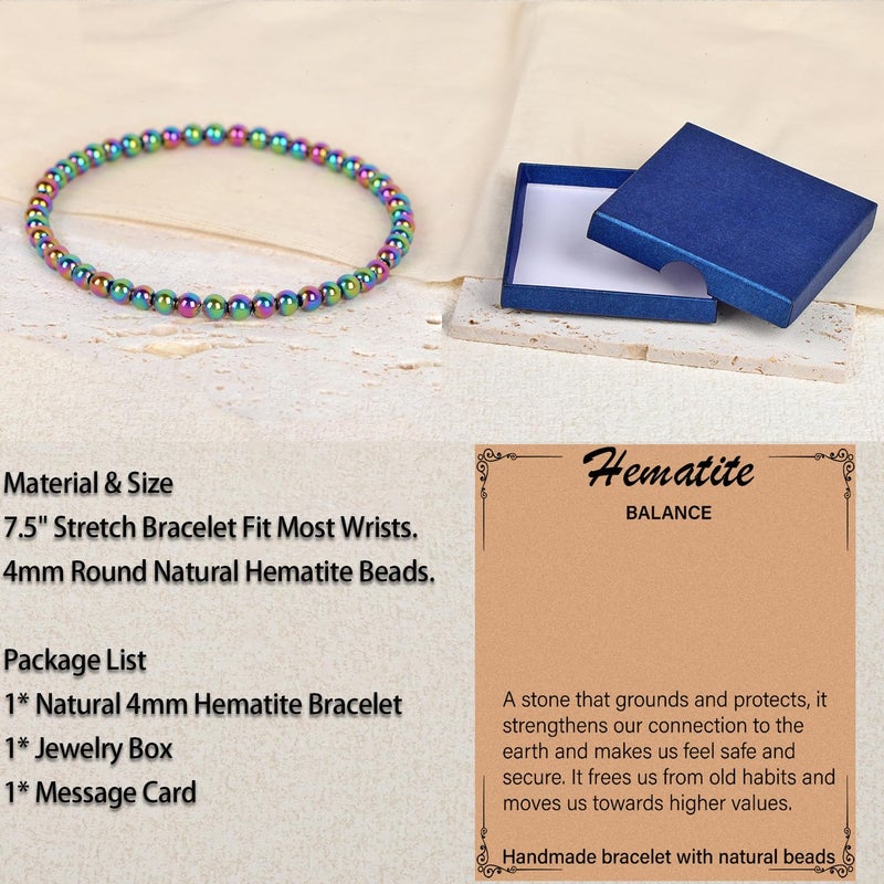 LPBeads Handmade Natural Gemstone Stretch Elastic 4mm Rainbow Coated Hematite Bracelet Healing Crystal Round Stone Beads Jewelry Gifts for Women Men - Image 4