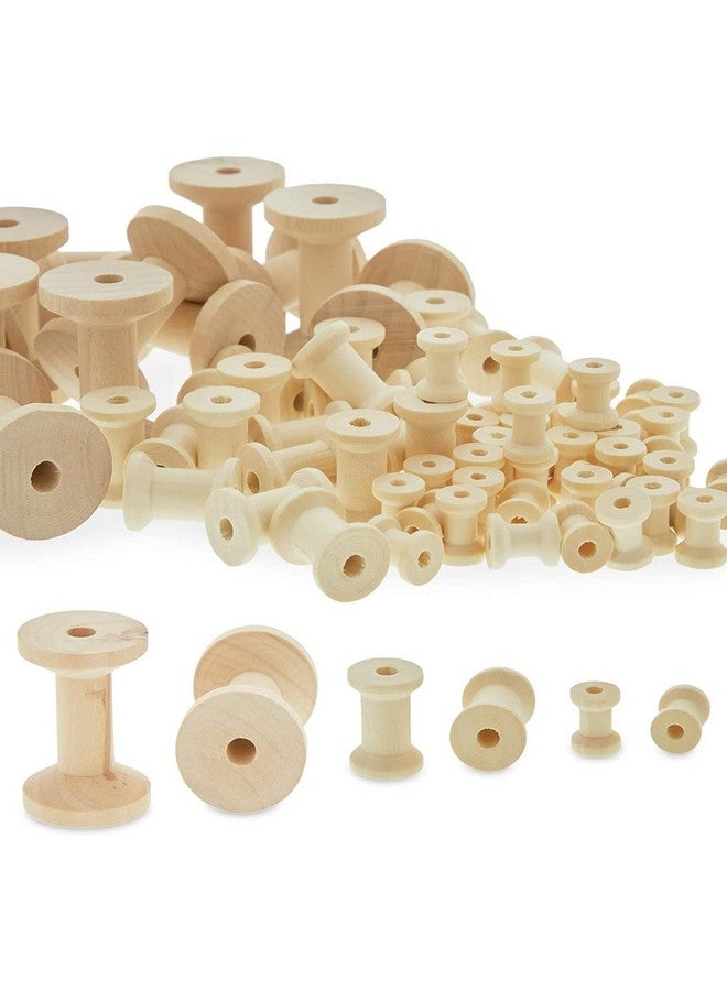 Okuna Outpost 140 Pieces Unfinished Wooden Spools For Crafts, Sewing, Thread, Twine, Ribbon (3 Assorted Sizes) - Image 1