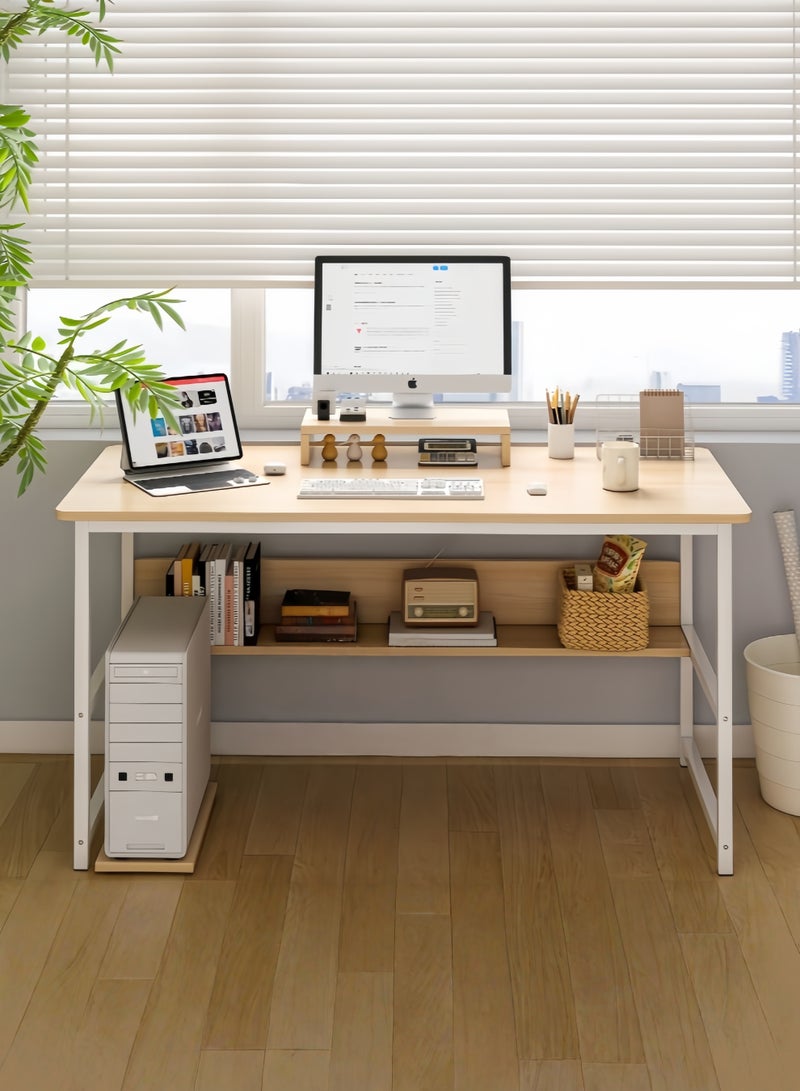 Zanotta Computer Desk for Home Office, Gaming Table Writing Study Desk,Simple Style Student Study Table with Stand Shelf (Light Walnut, 110*50*72 cm) - Image 2