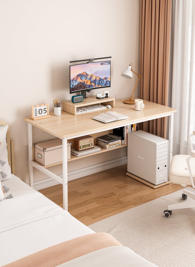 Zanotta Computer Desk for Home Office, Gaming Table Writing Study Desk,Simple Style Student Study Table with Stand Shelf (Light Walnut, 110*50*72 cm) - Image 1