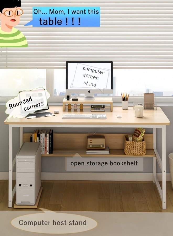 Zanotta Computer Desk for Home Office, Gaming Table Writing Study Desk,Simple Style Student Study Table with Stand Shelf (Light Walnut, 110*50*72 cm) - Image 4