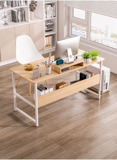 Shofenkei Computer Desk for Home Office, Writing Study Desk,Simple Style Student Laptop Table with Stand Shelf (Light Walnut, 110*50*72 cm)  - Image 2