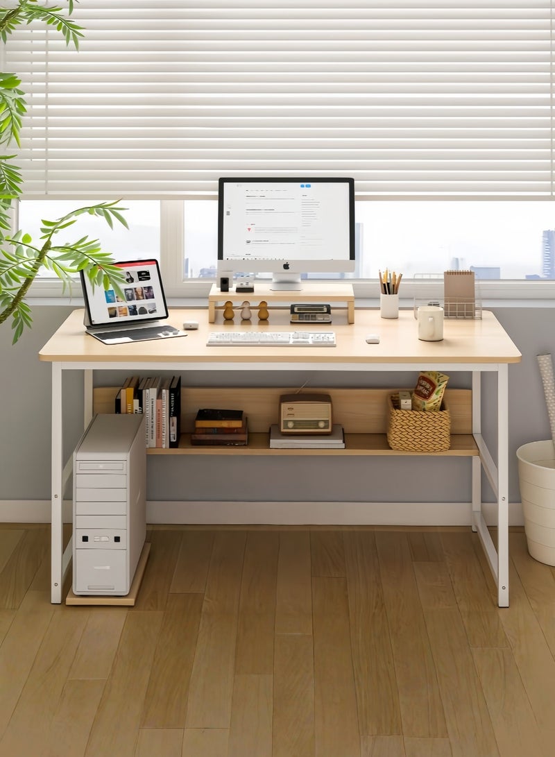 Zanotta Computer Desk for Home Office, Gaming Table Writing Study Desk,Simple Style Student Study Table with Stand Shelf (Light Walnut, 110*50*72 cm) - Image 2