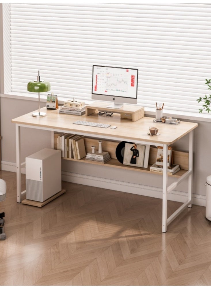 Zanotta Computer Desk for Home Office, Gaming Table Writing Study Desk,Simple Style Student Study Table with Stand Shelf (Light Walnut, 110*50*72 cm) - Image 1