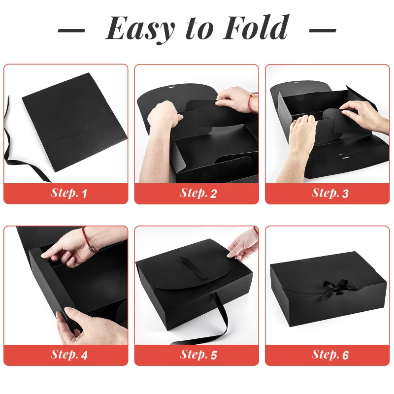 Kucoele 15 PCS Gift Boxes with Lids for Presents, 10.6 x 7.8 x 3.1 Inches Black Bridesmaid Proposal Boxes with Ribbons for Wedding, Birthday, Party and Bride Shower Packaging - Image 5