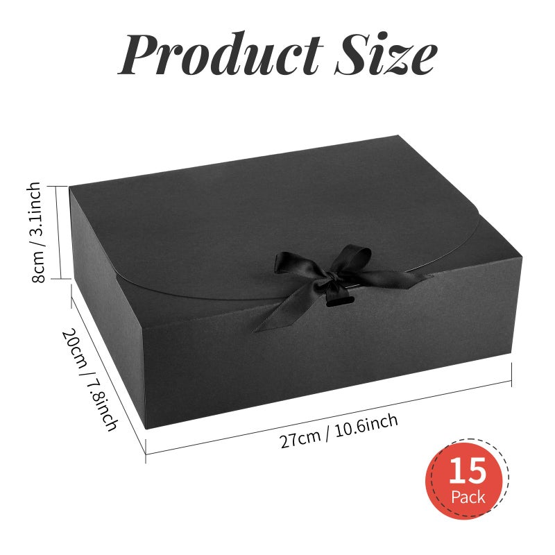 Kucoele 15 PCS Gift Boxes with Lids for Presents, 10.6 x 7.8 x 3.1 Inches Black Bridesmaid Proposal Boxes with Ribbons for Wedding, Birthday, Party and Bride Shower Packaging - Image 2