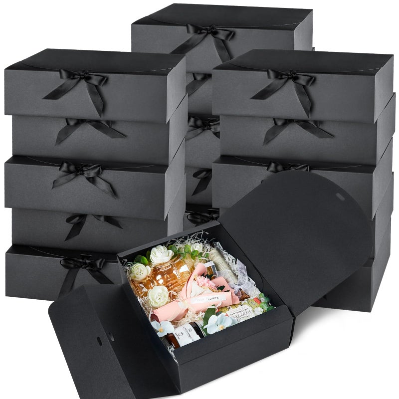 Kucoele 15 PCS Gift Boxes with Lids for Presents, 10.6 x 7.8 x 3.1 Inches Black Bridesmaid Proposal Boxes with Ribbons for Wedding, Birthday, Party and Bride Shower Packaging - Image 1