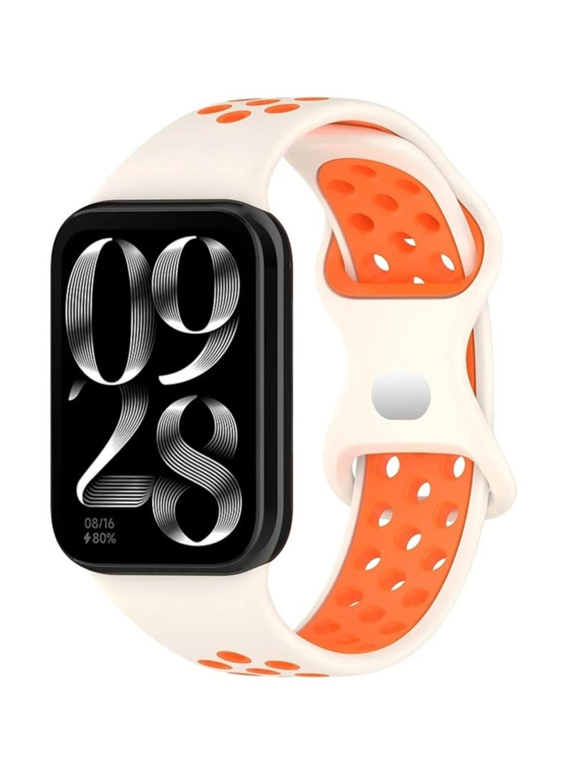 Replacement Adjustable Wristbands Compatible with Xiaomi Band 9 Pro/Band 8 Pro, Compatible with Redmi Watch 5/4 Band Soft Silicone Wrist Strap Watch Accessories (Beige @ Orange)