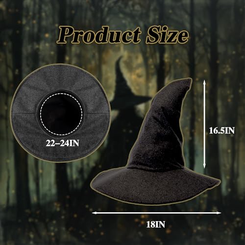 gagift world Witch Hat, 18IN Wizard Hat for Adults and Teens Novelty Cosplay Accessories for Halloween Costume Party Christmas Masquerade Carnivals (Black) - Image 3